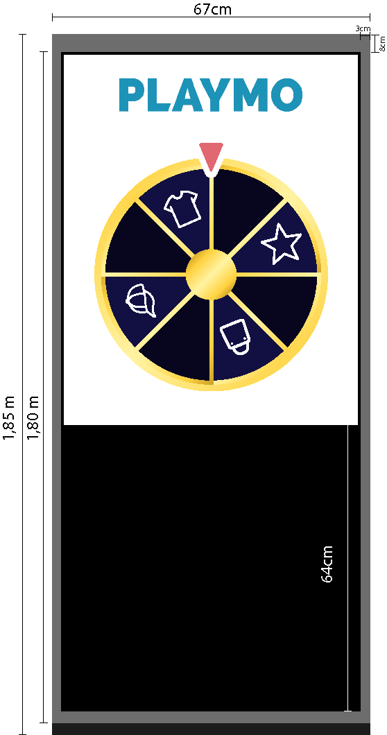 Totem interactivo Playmo con pantalla táctil de 49 pulgadas para eventos y ferias